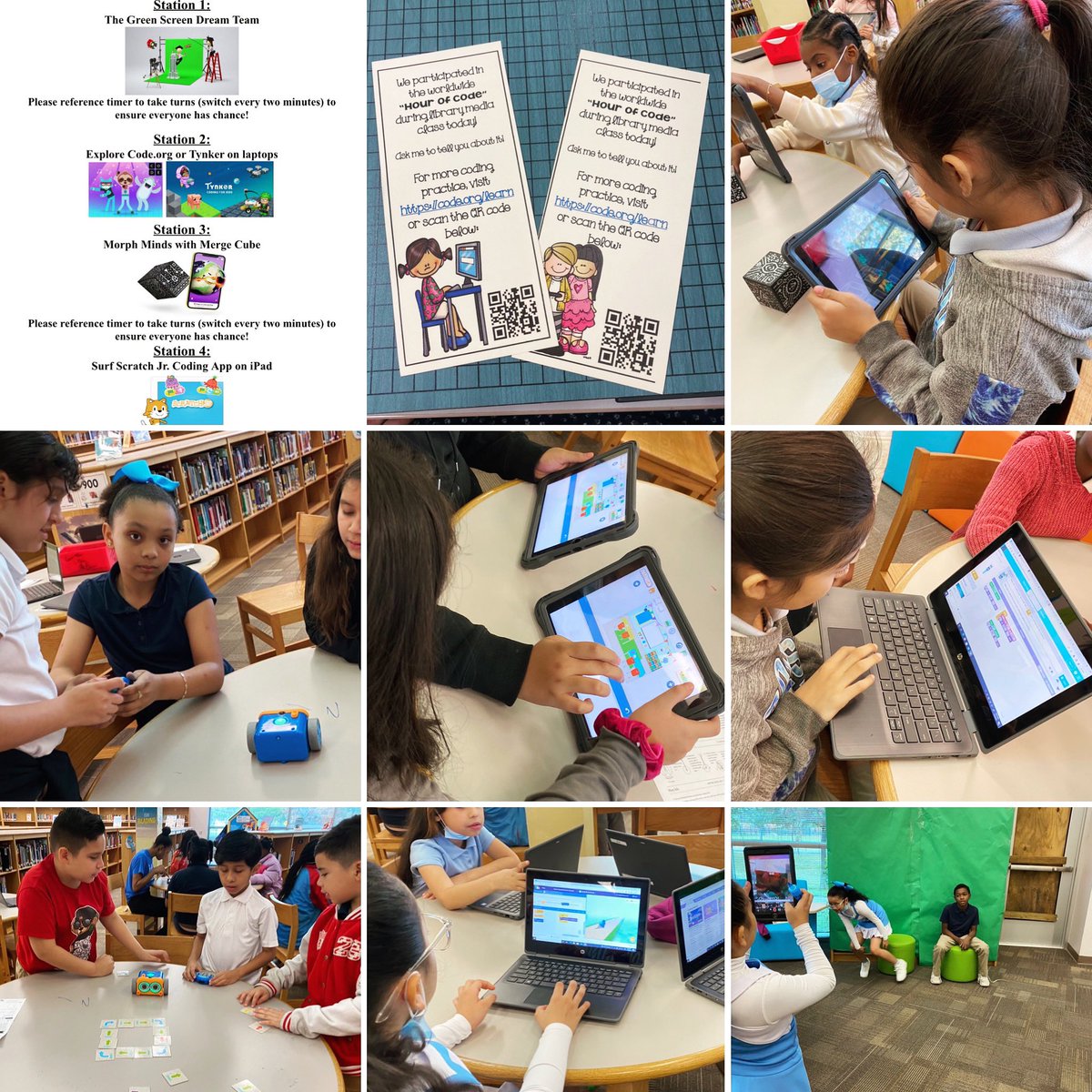 MaggieMoo86's tweet photo. Hour of Code Station Rotation at the Dogan LMC. #ComputerScienceMonth #Gadgets #Technology @HISDLibraryServ @DoganElementary https://t.co/NOgZOvqnrp
