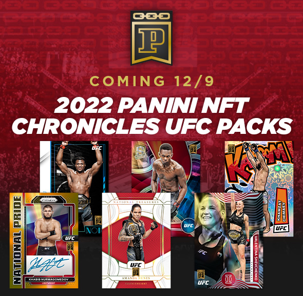Just in time for #UFC282 - <a href="/ufc/">UFC</a> Chronicles #NFT packs! 12/9 at 10am CT

These packs are stacked with: 1 Base NFT (#'d to 549), 1  Base NFT (#’d to 199) &amp; 1 Parallel, Insert or Auto max to 49!

Share a UFC #PaniniNFT below and we'll send some Free packs to some of our favorites!