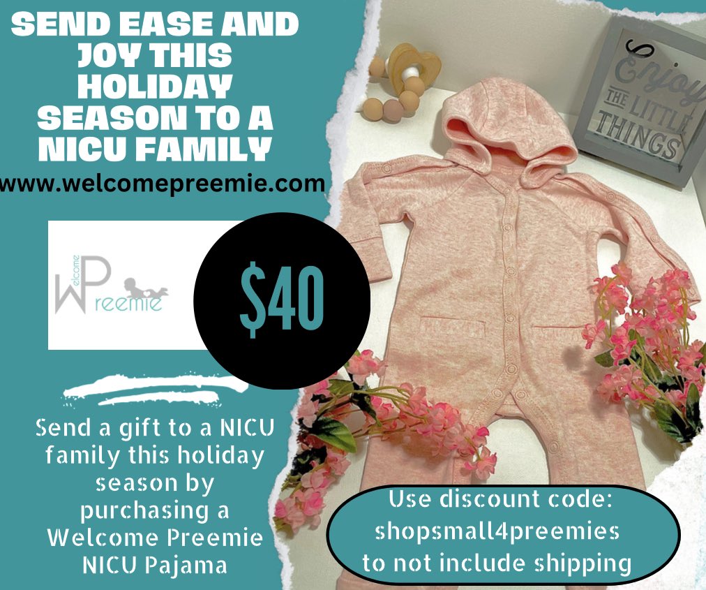 WelcomePreemie's tweet photo. Join us as we send ease and joy to Families in the #neonatalintensivecareunit this holiday season! Visit: https://t.co/2N3LqWdNOD to purchase and donate a Welcome Preemie® NICU pajama to a family this season. 💜 Don’t forget to use the discount code: shopsmall4preemies https://t.co/KrHGBFUpx4