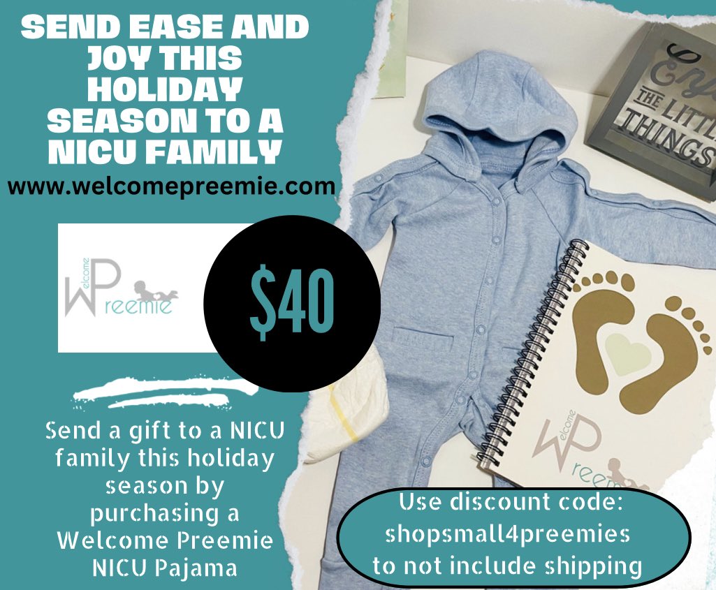 WelcomePreemie's tweet photo. Join us as we send ease and joy to Families in the #neonatalintensivecareunit this holiday season! Visit: https://t.co/2N3LqWdNOD to purchase and donate a Welcome Preemie® NICU pajama to a family this season. 💜 Don’t forget to use the discount code: shopsmall4preemies https://t.co/KrHGBFUpx4