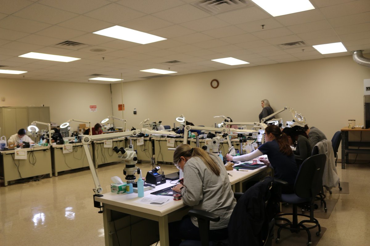 STIElectronics's tweet photo. STI hosts Bob Jones’ High School Society of Women Engineers chapter for a hand soldering class for the day. The students that participated in the event hand soldered a small Christmas tree assembly that they were able to take with them after completing the class. https://t.co/CgMUxN5nqi