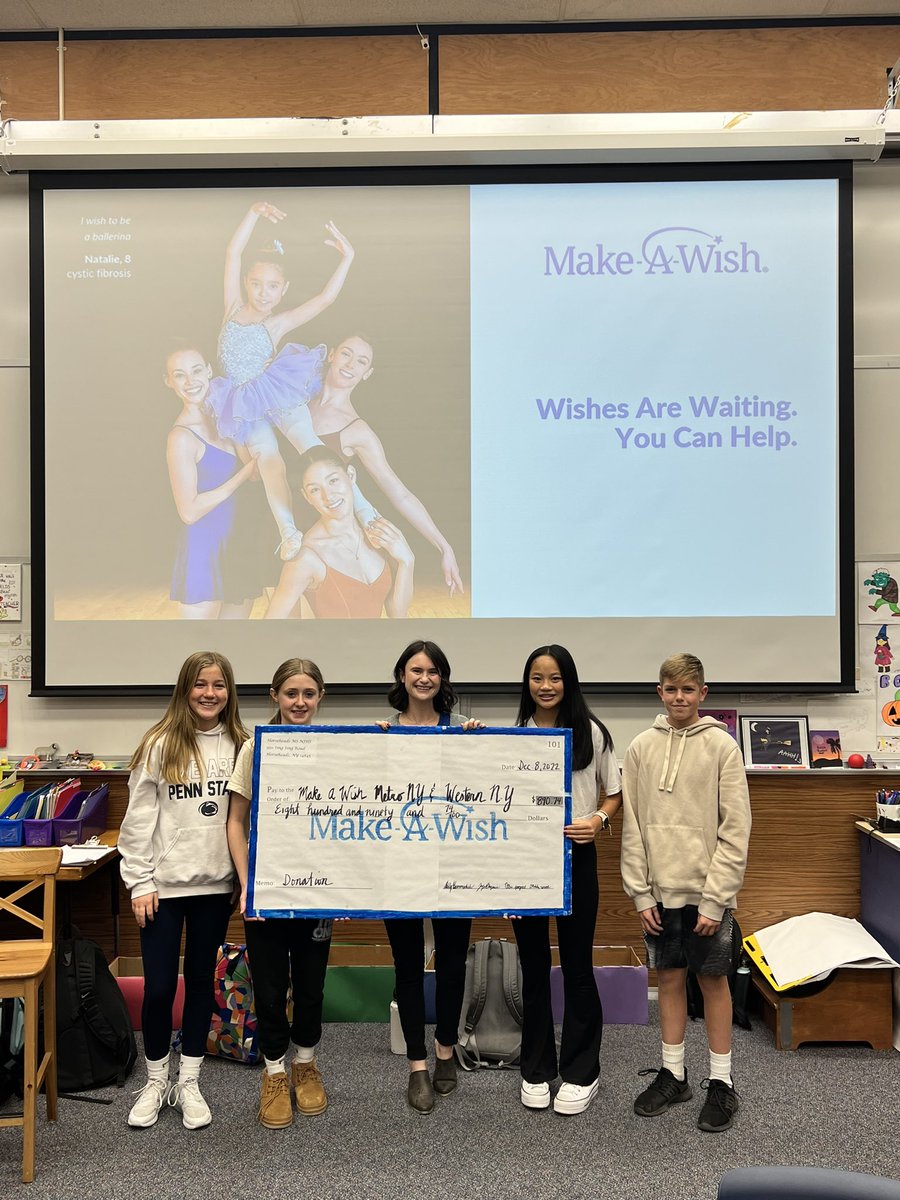 This is what education is all about. <a href="/HhdsSchools/">Horseheads Schools</a> National Junior Honor Society presents the <a href="/MakeAWish/">Make-A-Wish America</a> with a donation of $890. They put over 2000 candy grams together to raise the $. #PublicEducationUnitesUs