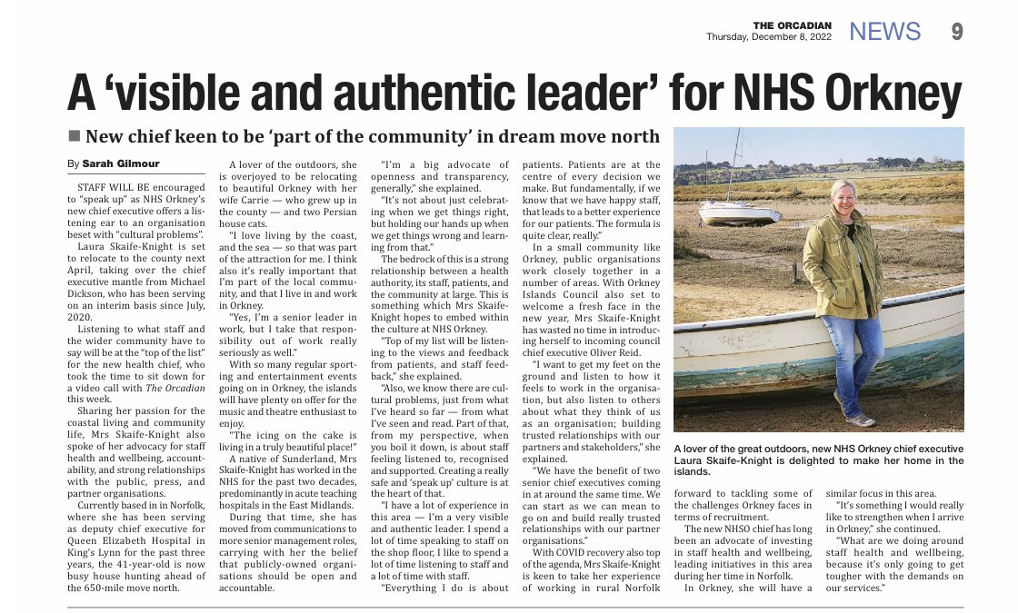 Great to speak to @slotherland last week about my new role as CEO @NHSOrkney. I look forward to building relationships with @The_Orcadian in the months to come and beyond and getting started in April 2023.