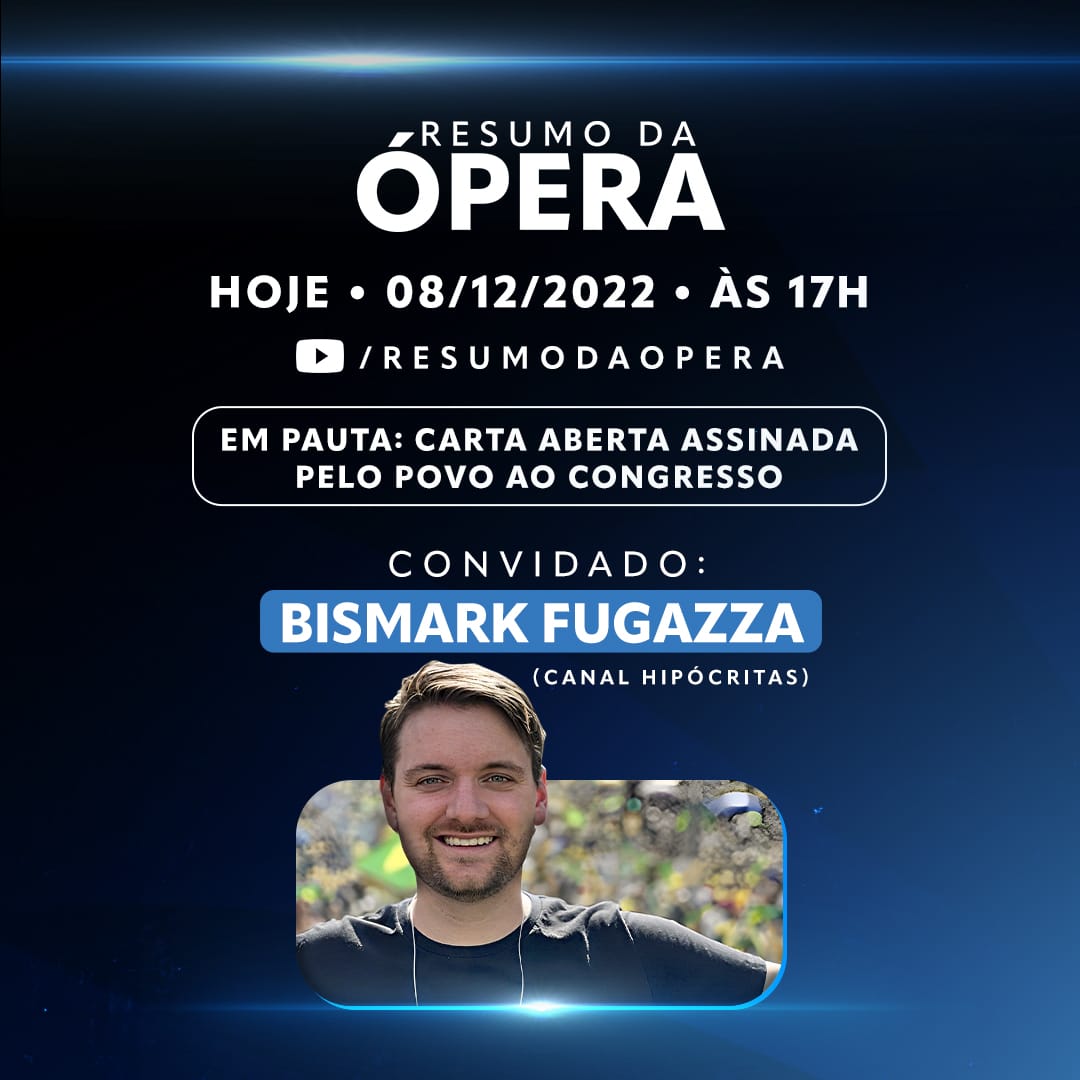 pgresumodaopera's tweet photo. Fábio Bismark, do Canal Hipócritas fala sobre a Carta Aberta assinada pelo povo que foi apresentada ontem, no Congresso. A Carta pede o restabelecimento da lei e da ordem no Brasil.
Assista no Resumo da Ópera. 
YouTube 17h.
Link abaixo👇👇👇
https://t.co/XfTGVJAeSz https://t.co/58Aoh2ArO6