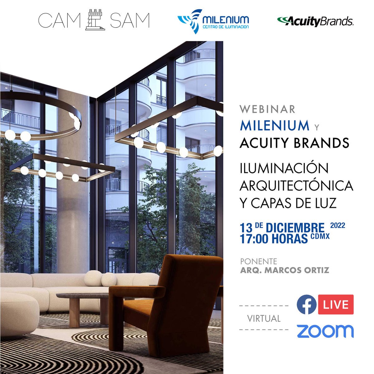 colegiodearqs's tweet photo. Participa en el #webinar por Milenium Centro de Iluminación con el tema “Iluminación arquitectónica y capas de luz.

➡️ Regístrate aquí: https://t.co/PyXFs7NGHY 

#CAMSAM #iluminacion #arquitectura #diseño https://t.co/LQmDdNK3Ad