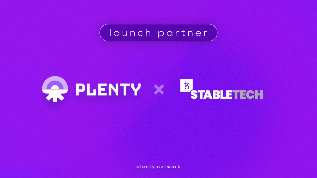 Plenty 🤝 StableTech

We're proud to announce <a href="/StableTech/">StableTech | Tezos Stable Technologies</a> as our launch partner!

At launch StableTech receives a #veNFT to vote and participate in the new Plenty💜

#Tezos #DeFi #CleanNFT
