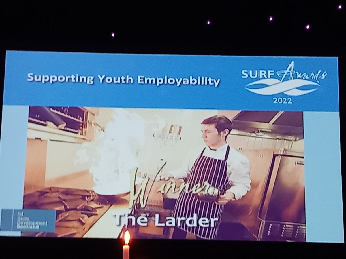 HazelCrossFife's tweet photo. Category Supporting Youth Employability 
Winner The Larder - helping young #people to reach their potential building #selfconfidence &amp; changing #futures  - wow inspiring work 🙌🙌 sharing practice, changing lives 
#SurfAwards #SurfScot https://t.co/BsHC0WLyP5