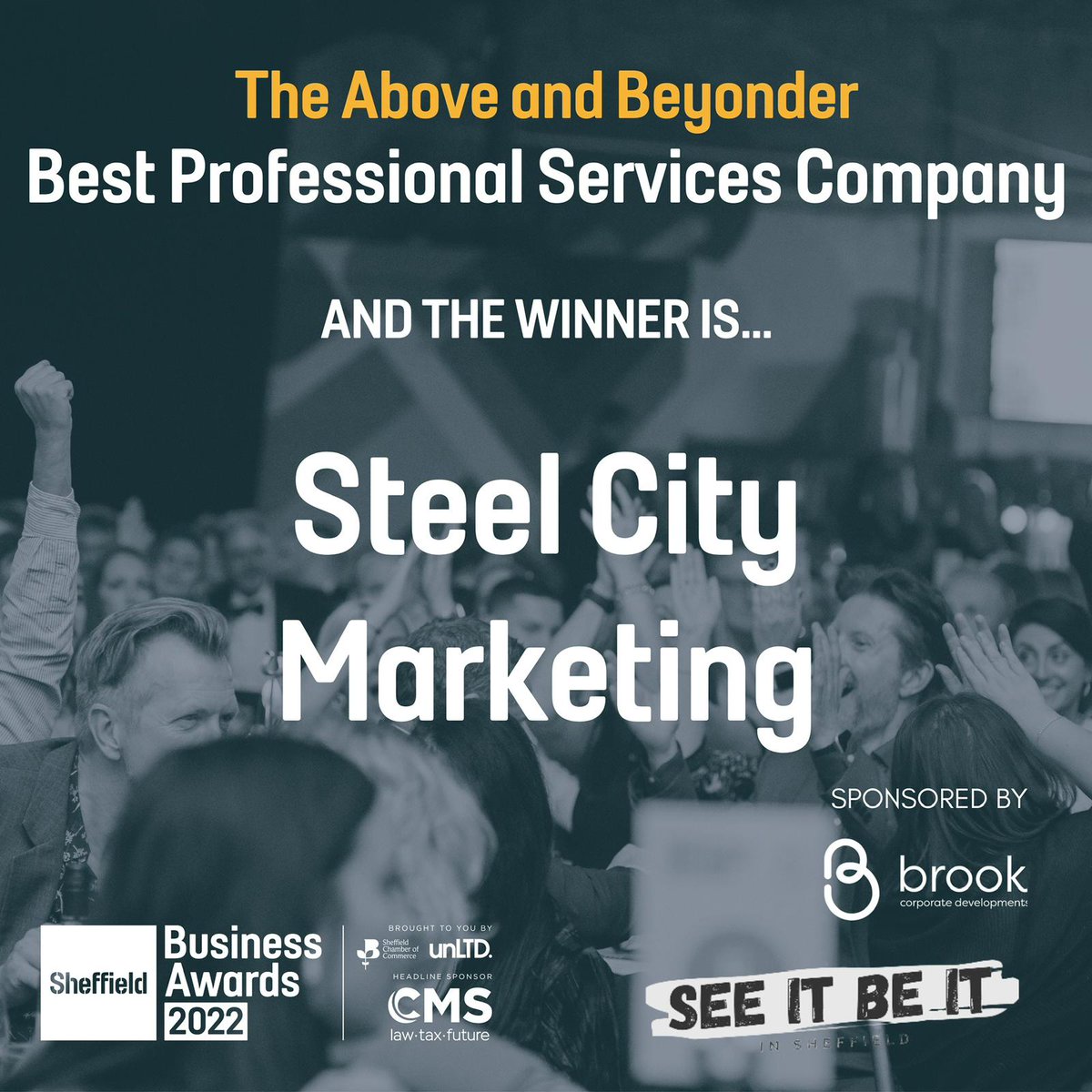 Congratulations to the Best Professional Services Company award winner, <a href="/steelcitym/">Steel City Marketing</a> 🧡

#SBA2022 #SheffieldBusinessAwards #ProfessionalServices