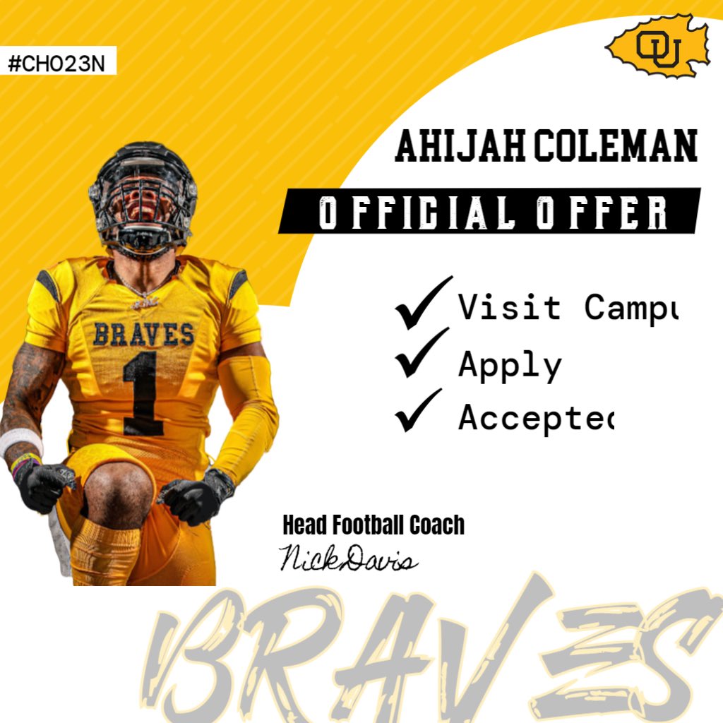 AhijahColeman44's tweet photo. Blessed and honored to receive an offer from Ottawa University @CoachRiser214 @CoachAllenHC @jacobgarcia91_ @OttawaBravesFB https://t.co/MA7yaf0i5b
