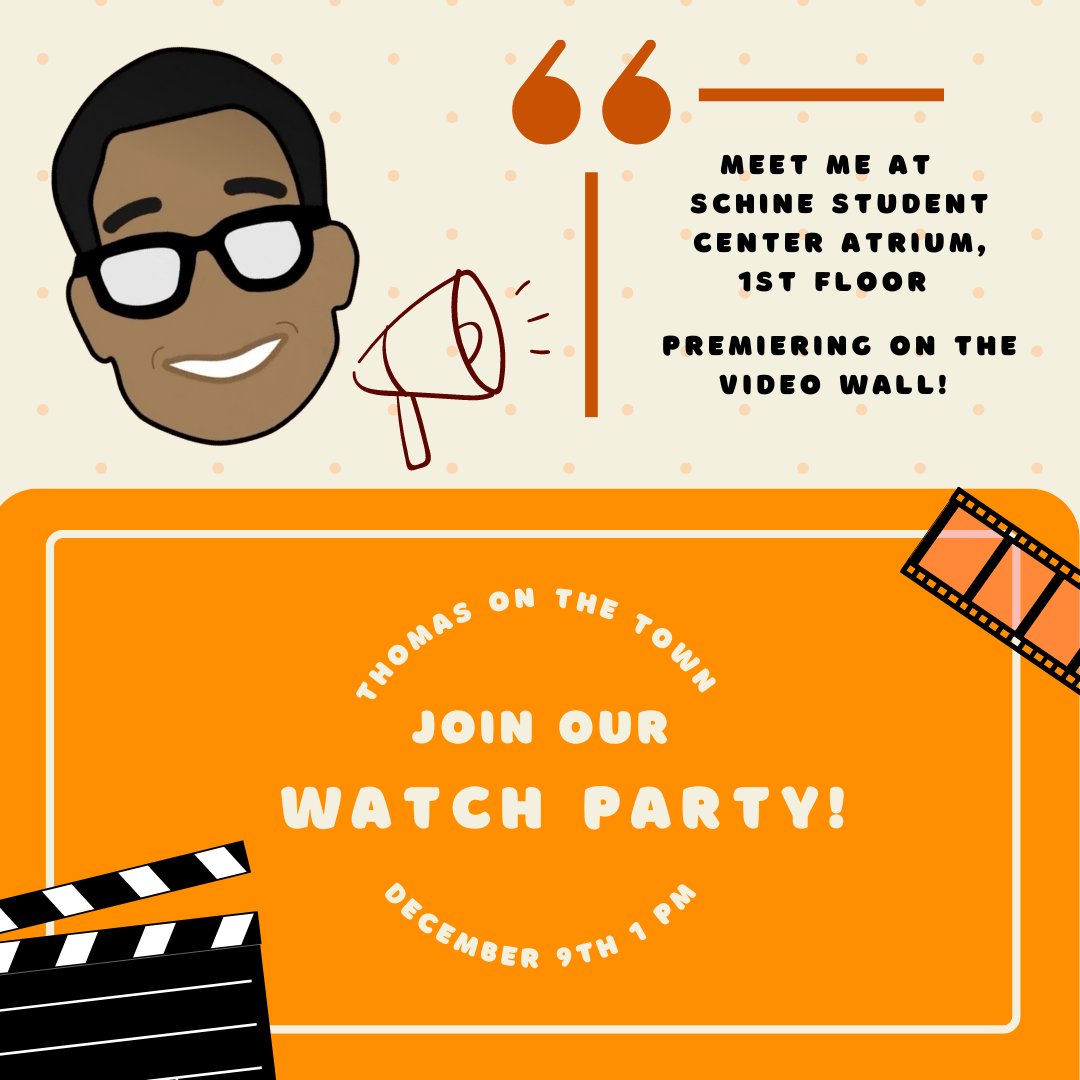 Join the watch party this Friday before the semester ends👀
Thomas will hit us all on the screen!!🎬
See you all at Schine Student Center:))