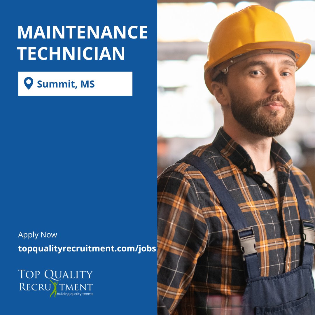 TQRNorthAmerica's tweet image. We are hiring a Maintenance Technician in Summit, MS.

Apply now: ow.ly/NXnt50LSh7C

#tqr #hiring #MSjob #maintenancetechnician  #job2022