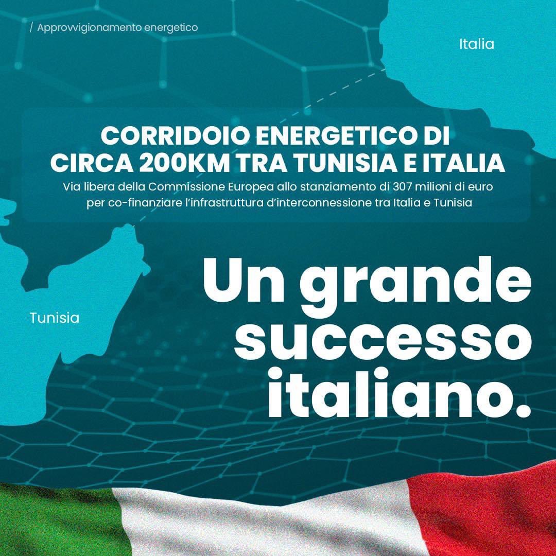 Via libera Commissione Europea a stanziamento di 307 milioni di euro per cofinanziare infrastruttura d’interconnessione Italia-Tunisia è un grande successo italiano. È una data storica perché l’UE ha dato l’ok ad un progetto che vede coinvolto uno Stato Membro con uno Stato Terzo