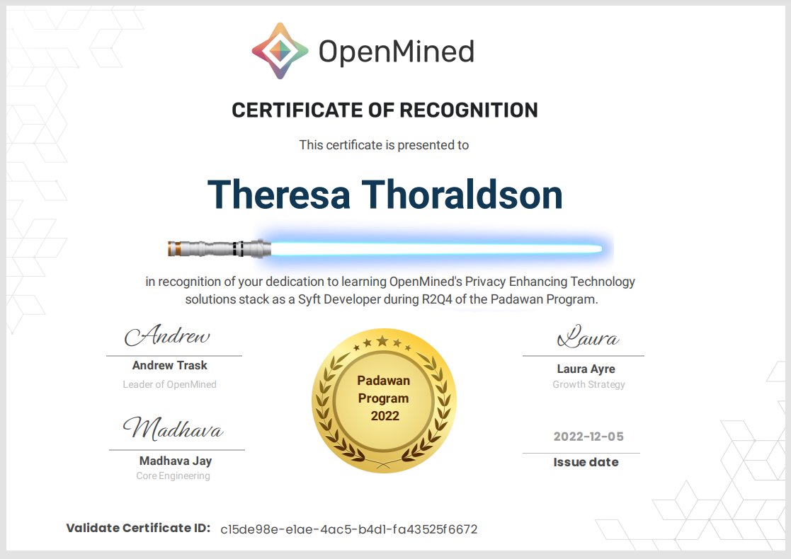 This week I completed @openminedorg's Padawan Program! I learned so much about the amazing tech behind PySyft, and I'm so thankful for all the mentorship I've received over the last 8 weeks.