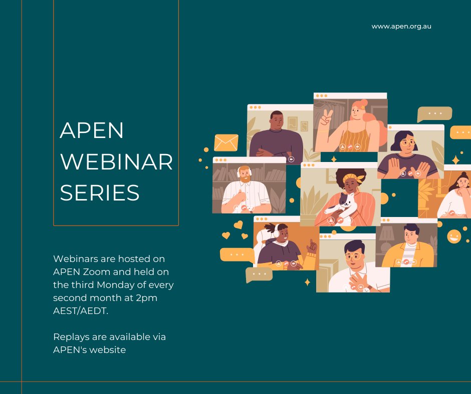 APEN can't wait to share with you the program for the 2023 webinars soon, but in the mean time, did you know that if you missed one of APEN's fabulous webinars earlier this year that they are available to replay via our website? 

apen.org.au/resources/webi…