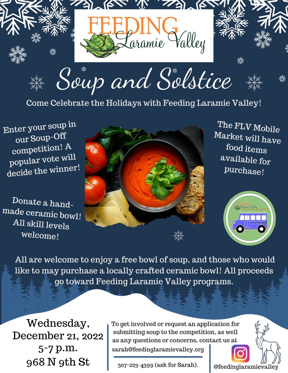 FeedLarValley's tweet photo. Join us for Soup and Solstice! Our first annual cook-off! Follow the link for more information, as well as sign up, and entry forms!  https://t.co/Qyhd7KJ9B1 https://t.co/MLge51t9RD