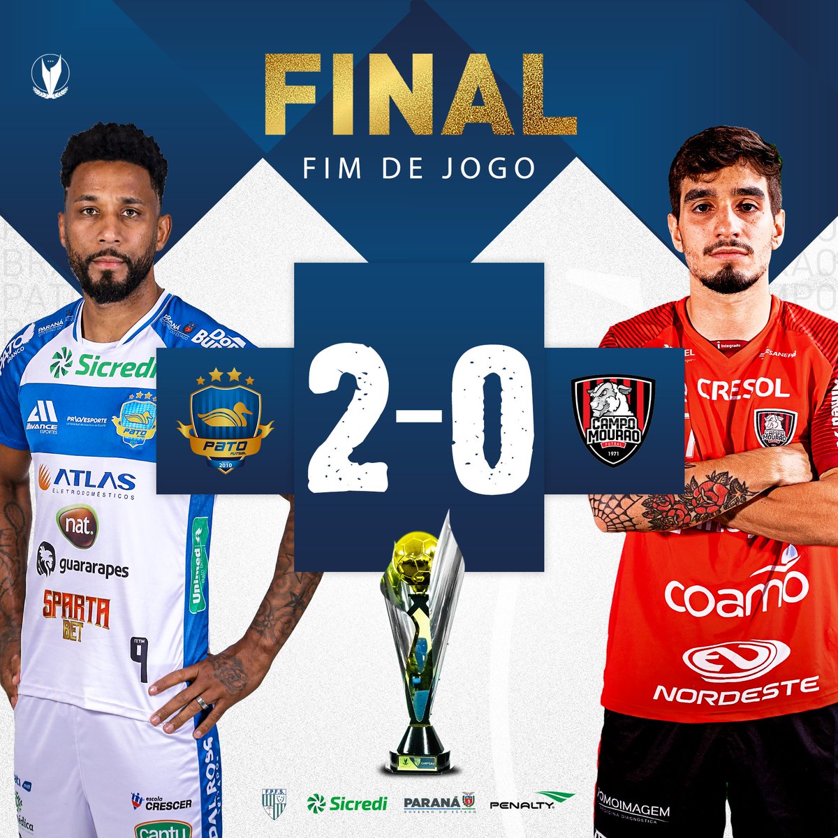Final Copa Paraná de Futsaal
Pato Futsal 02 X 00 Campo Mourão Futsal
Parabéns <a href="/futsal_pato/">Pato Futsal</a> Campeão...
Parabéns <a href="/Campomouraofut1/">Campomouraofutsal</a> Vice-Campeão...