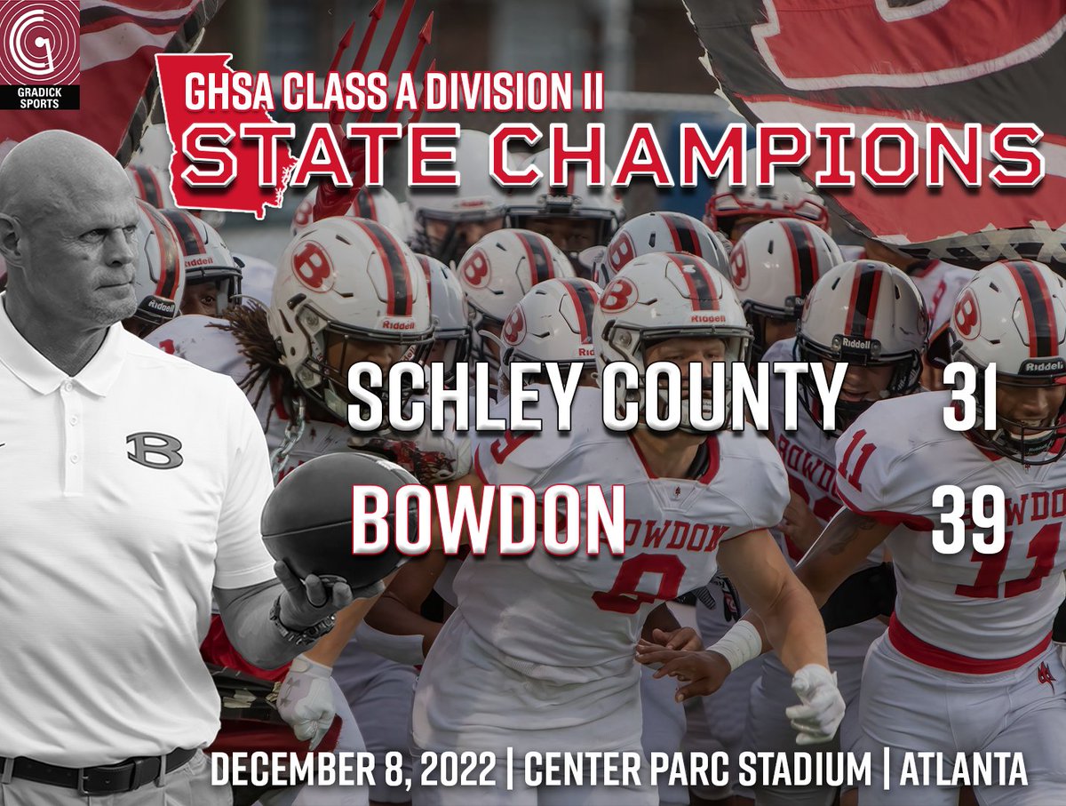 GradickSports's tweet photo. BREAKING: The Bowdon Red Devils are STATE CHAMPIONS❗️
Bowdon 39 | Schley Co. 31 FINAL https://t.co/vQXSHwc71R