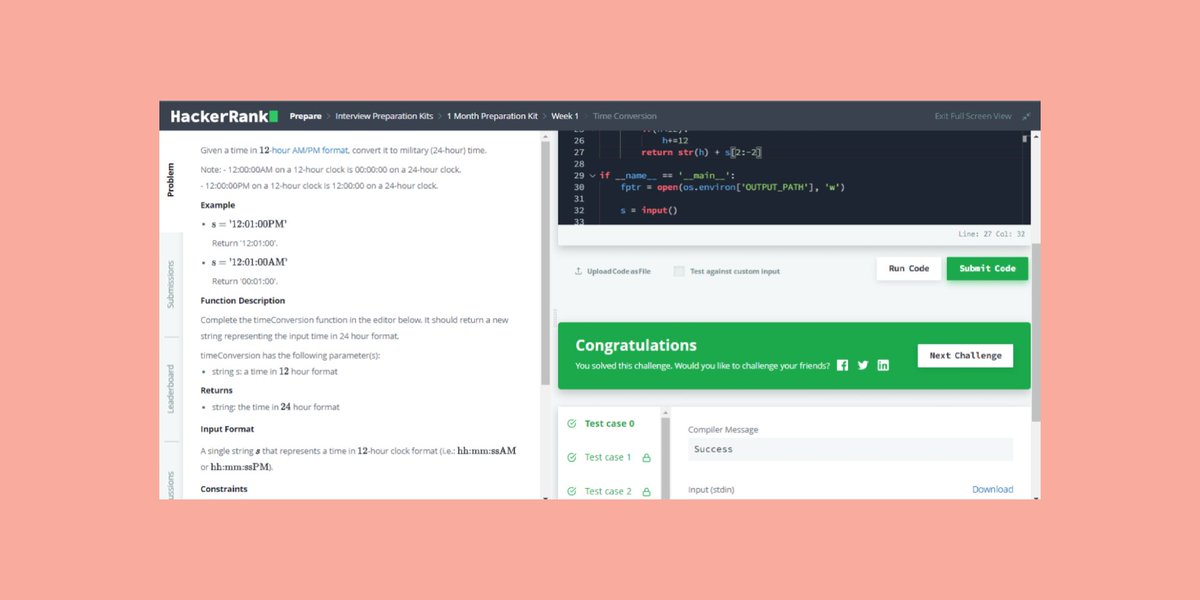 Breesa_Eliswa's tweet photo. DAY 94 ✅️ #100DaysOfCode #Python #hackerrank https://t.co/bLTFSYoBar
