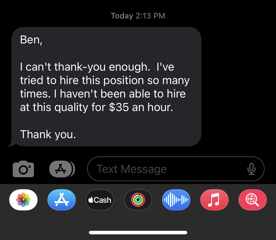 10% the wage, 100 times the result...

This guy owns 13 companies. 

It doesn't matter if you make $3k a month or $50M a year a VA can change your life.