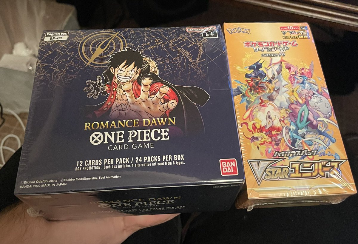 goodguygrrg's tweet photo. Opening multiple TCGs on stream today! I just got the new JP Pokémon set VSTAR Universe, and also the first set of the new One Piece card game! I’ve never seen or read One Piece so please tell me how to react, at https://t.co/wNpLCJlKd9 https://t.co/exYvMsg03Q