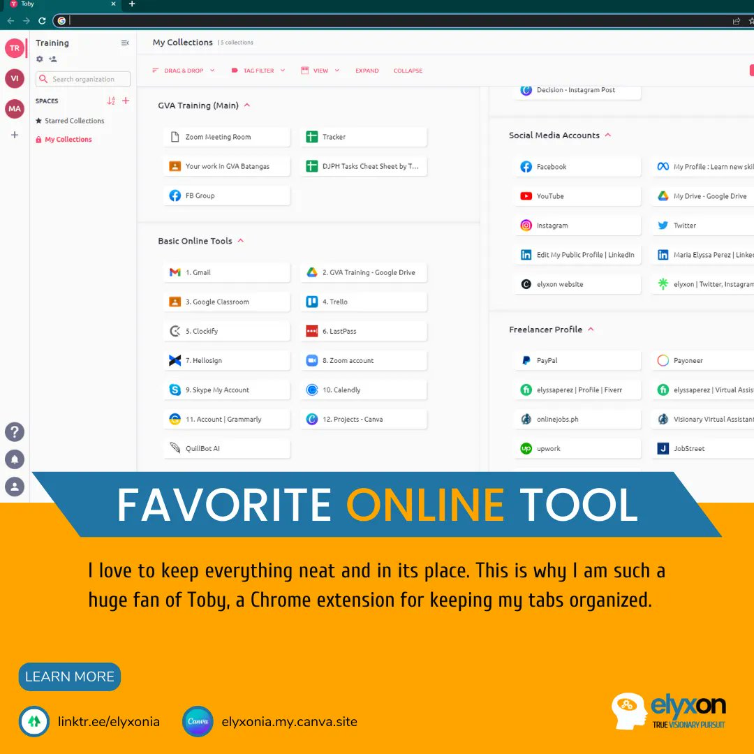 elyxonia's tweet photo. I am an organized person 🧐 I love to keep everything neat and in its place 🧹 This is why I am such a huge fan of Toby, a Chrome extension for keeping my tabs organized 🤩💯👌

#elyxon #truevisionarypursuit #tidy #organization #organizedspace #toby #fridayfeels https://t.co/0Z8OuTLkFu