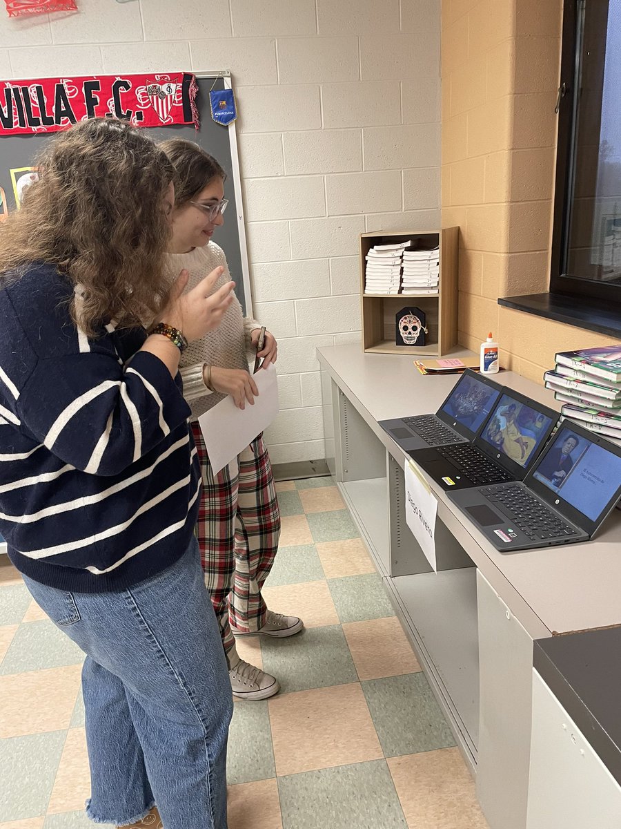 crlamplugh's tweet photo. Students were given Hispanic artists, found their favorite painting, then put it on display in Galería D3. After walking around admiring the art, they wrote critiques of their favorite paintings and shared with the class 🖼️ 🎨 #btsdtigers https://t.co/cxd8PaHDiI