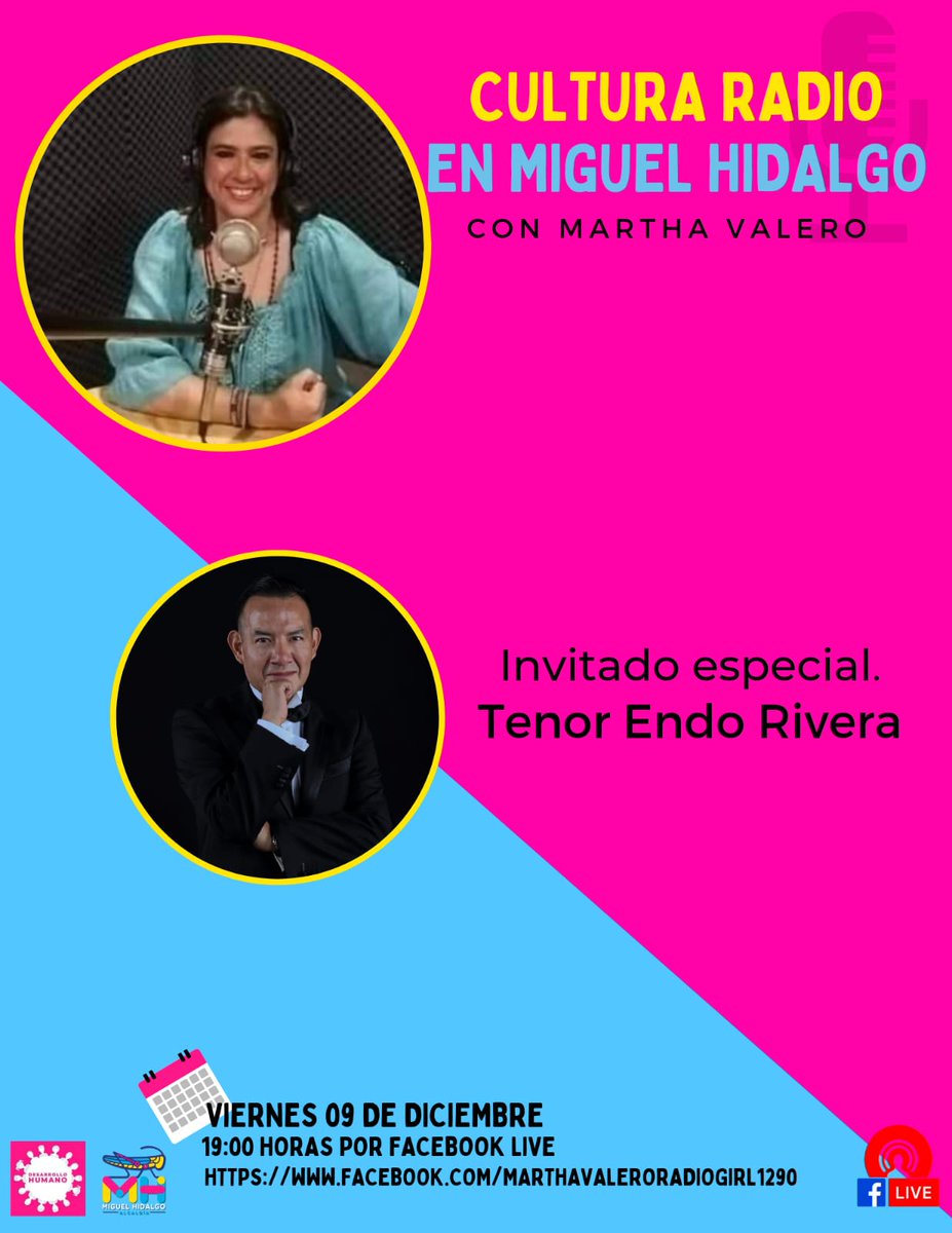 MHDesSocial's tweet photo. Nuestro invitado del proximo viernes 9 de Diciembre en Cultura Radio en Miguel Hidalgo, el gran Tenor Endo Rivera, nos platicará acerca de su trayectoria, futuros proyectos y nos deleitará con su excelente voz. ¡No te lo pierdas!
19:00 hrs vía facebook live https://t.co/ItVRWyt7kt