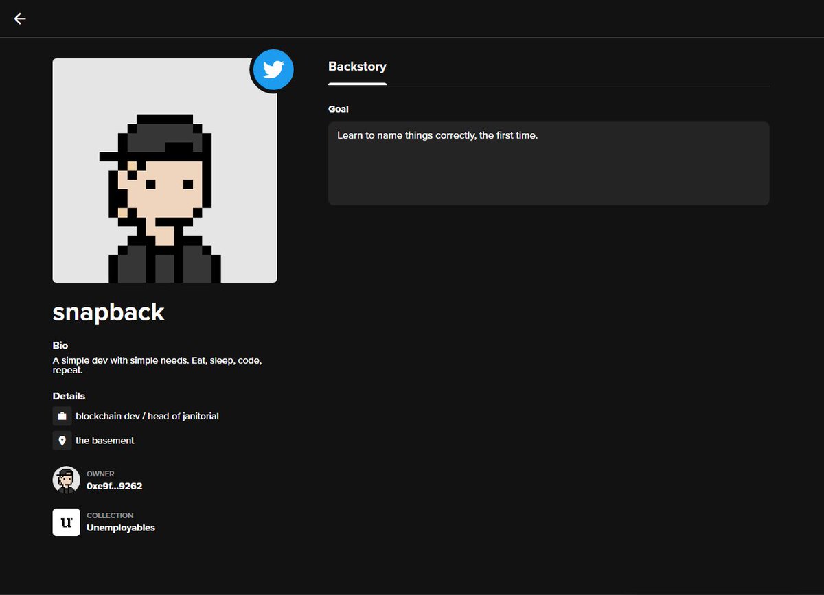 You may have seen your web3 friends creating characters for Jenkins’ Podcast on Twitter! 

Well…now you can too!

Unemployables is now one of 100+ communities with the ability to create a character w/ their NFT! 

Introducing <a href="/0xsnapback/">snapback</a> the 1st Unemployables character created!