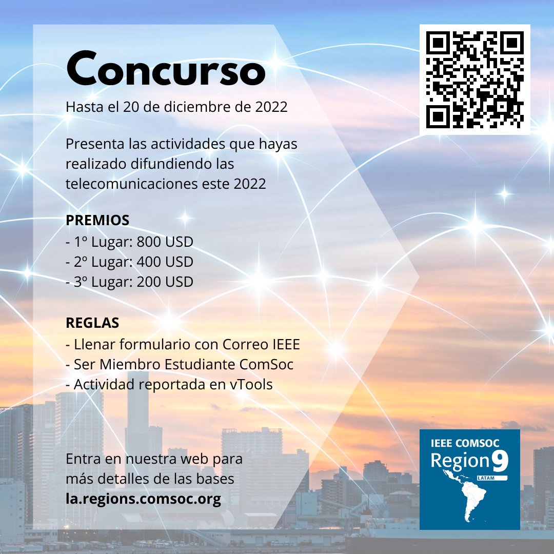 ComSocLatAm's tweet photo. Recognition for the dissemination of telecommunications among students. More Info: https://t.co/tpS8mG6kV5 https://t.co/dHDzg9WowZ
