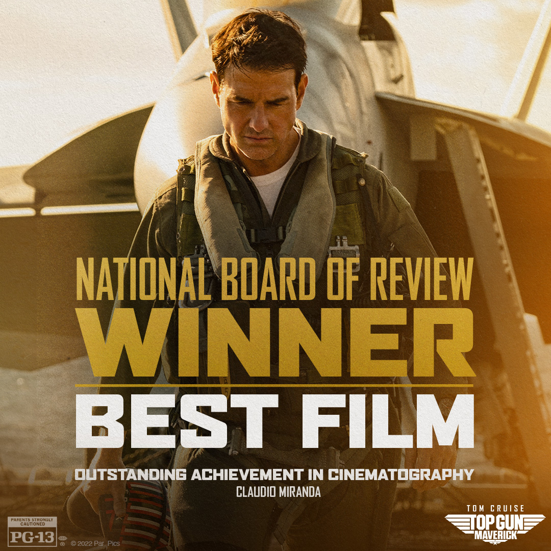 Congratulations to #TopGun: Maverick on being awarded Best Film and Outstanding Achievement in Cinematography (Claudio Miranda) by the <a href="/NBRfilm/">National Board of Review</a>.