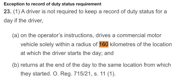 ReadyChek's tweet image. #DYK there are exceptions to the ELD mandate that will start Jan 1, 2023 and they're listed in the regulations?!
See ontario.ca/laws/regulatio…
Not sure visit ReadyChek.com call us, we'll help you! 

Under 160km? Get the right solution