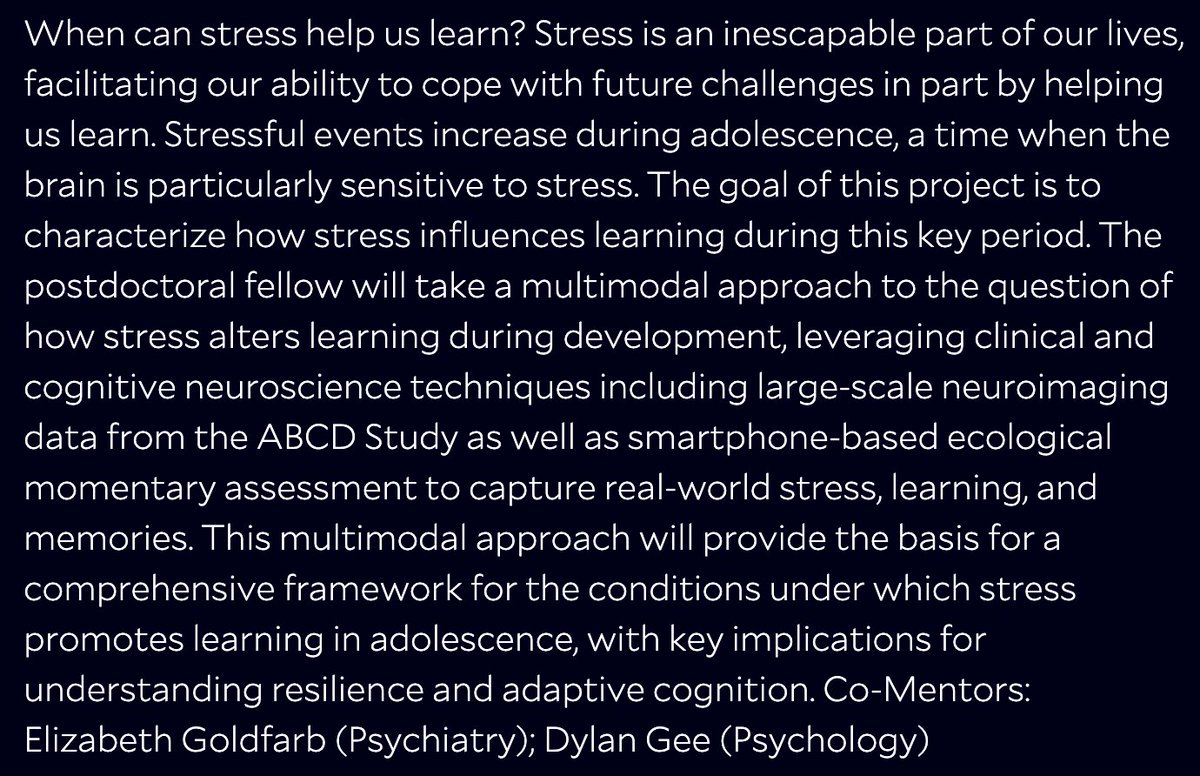 dylanggee's tweet photo. Looking for a postdoc? Come work with @ev_goldfarb and me on a @WuTsaiYale postdoc - "From the lab to the real-world: Tracking stress effects on learning in adolescence" #stress #development #learning #memory Reach out w/ questions / apply thru website. Pls RT! https://t.co/QwBCdWBN1L