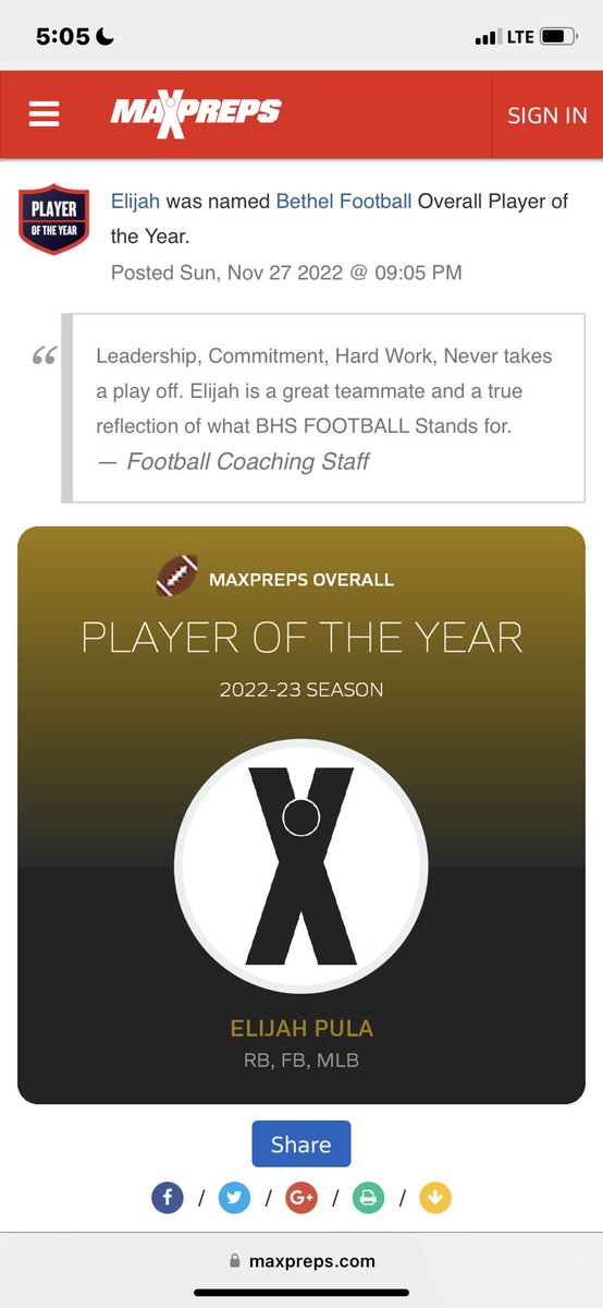 Grateful to be named Bethel football overall player of the year 🙏🏽 @Bethel_HS @BETHELBISONFB @CoachSwei @BrandonHuffman @coach_tremaine @ExpoRecruits @MaluStrength @TOP253Ballers @MaxPreps