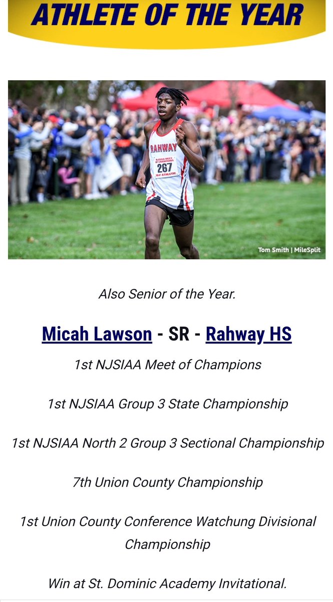 rahwaytrackxc's tweet photo. Drum roll please 🥁...our 2022 @njmilesplit Cross Country Athlete of the Year is Rahway's own Micah Lawson!!! 👏🏾👏🏾👏🏾 Congrats Micah 💪🏾
#rahwaypride❤🖤 
#rahwayallday🔴⚫ 
@RahwayHigh https://t.co/uHwmi6Wqfn