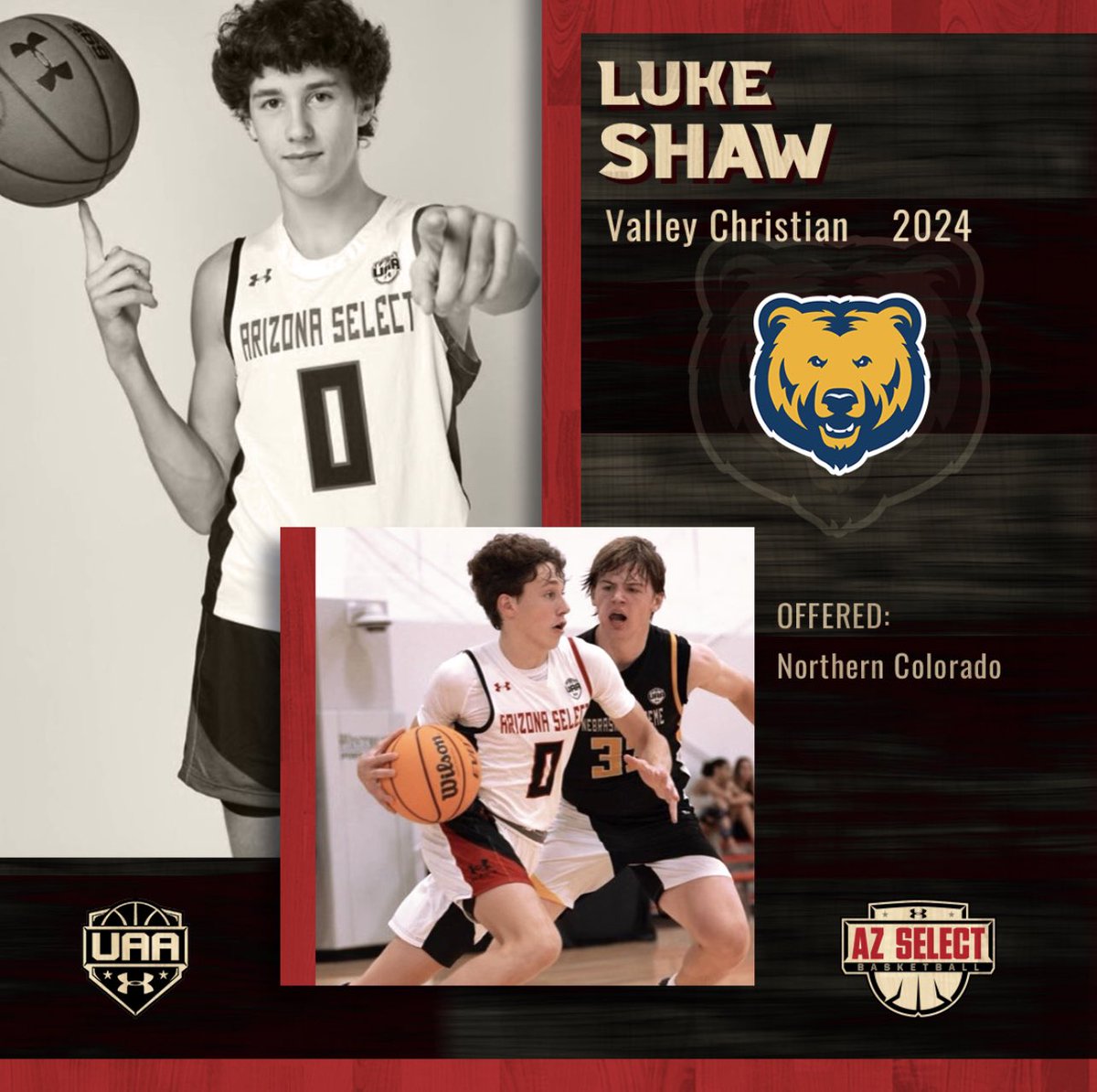 Congratulations to AZ Select 2024 G @lukeshaw_31 on His First D1 Offer to @UNC_BearsMBB Luke is Having a Huge Year for Valley Christin HS and Will Be Back on the @UANextBHoops Circuit This Spring @azc_obert