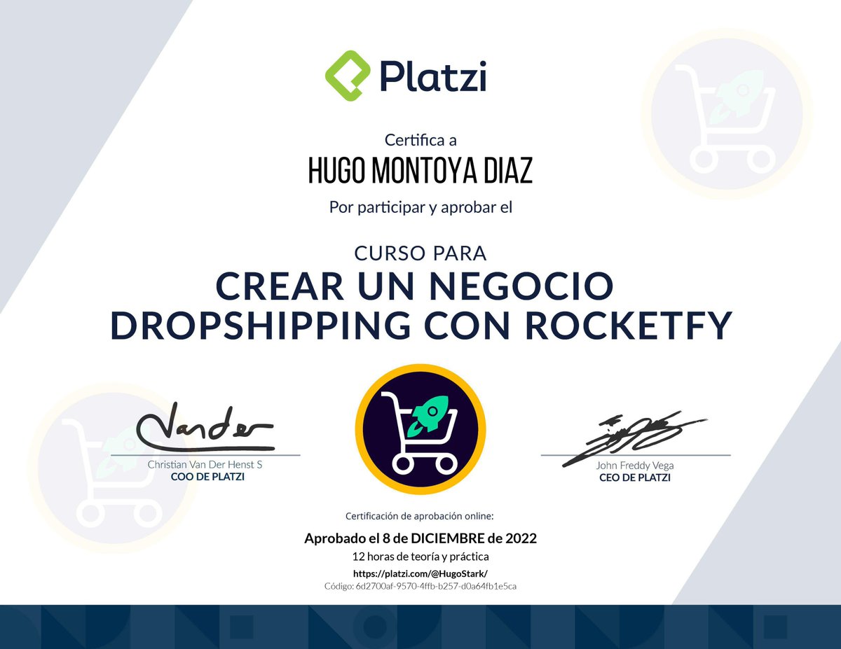 CyberHugoDev's tweet photo. Muy buen curso listo para hacer negocios en #dropshipping con este curso sales con tu tienda online muy bien con #Rocketfy
¡Aprobé el Curso para Crear un Negocio Dropshipping con Rocketfy en @Platzi! #PlatziNavidad https://t.co/HLq8Qm9Eqy https://t.co/LsqLqSKETj