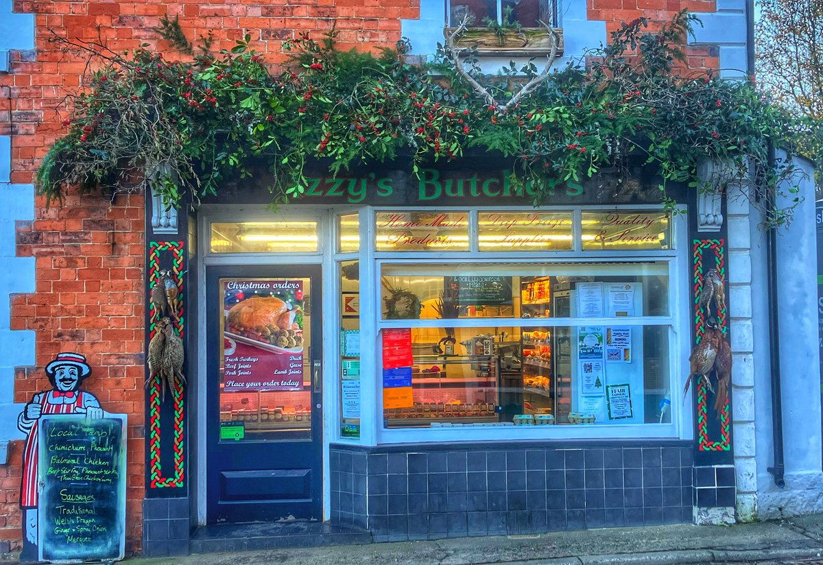Shop decorated, busy festive season ahead! Shop fully stocked, Markets in both Welshpool and Shrewsbury. Selling both #gamemeat and seasonal specials. #Villagebutcher #shopwindow