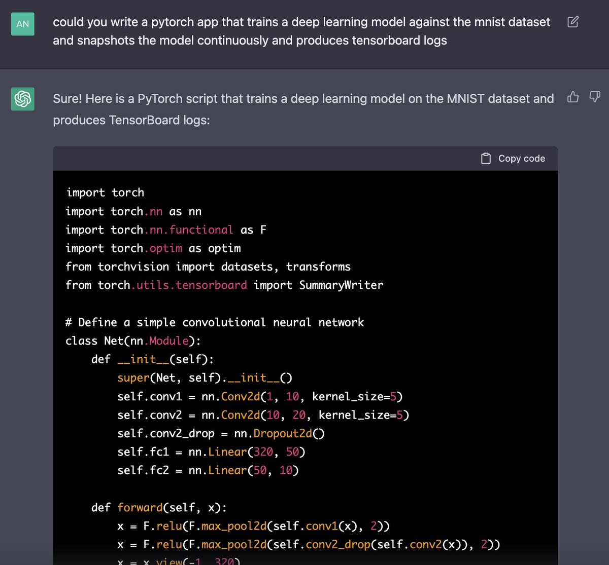 mostlyfnctional's tweet image. Just used ChatGPT to train and demonstrate a neural network for digit recognition and it worked like a charm! My mind is now a smoldering crater. #AI #neuralnetwork #digitrecognition #ChatGPT #mindblown