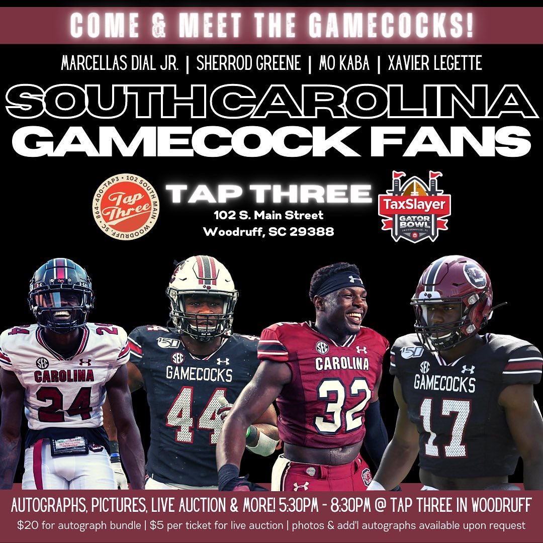 ViRAL_mgmt's tweet photo. We are excited to present the Marcellas Dial Jr. #DialedIn football camp with special guests X. Legette, M. Kaba &amp; S. Greene. Tap Three in Woodruff, SC will be hosting a meet &amp; greet afterwards where fans can take photos, get autographs, &amp; MORE! Scan the QR code to register. 🐔🤙🏼 https://t.co/yvZei77Def
