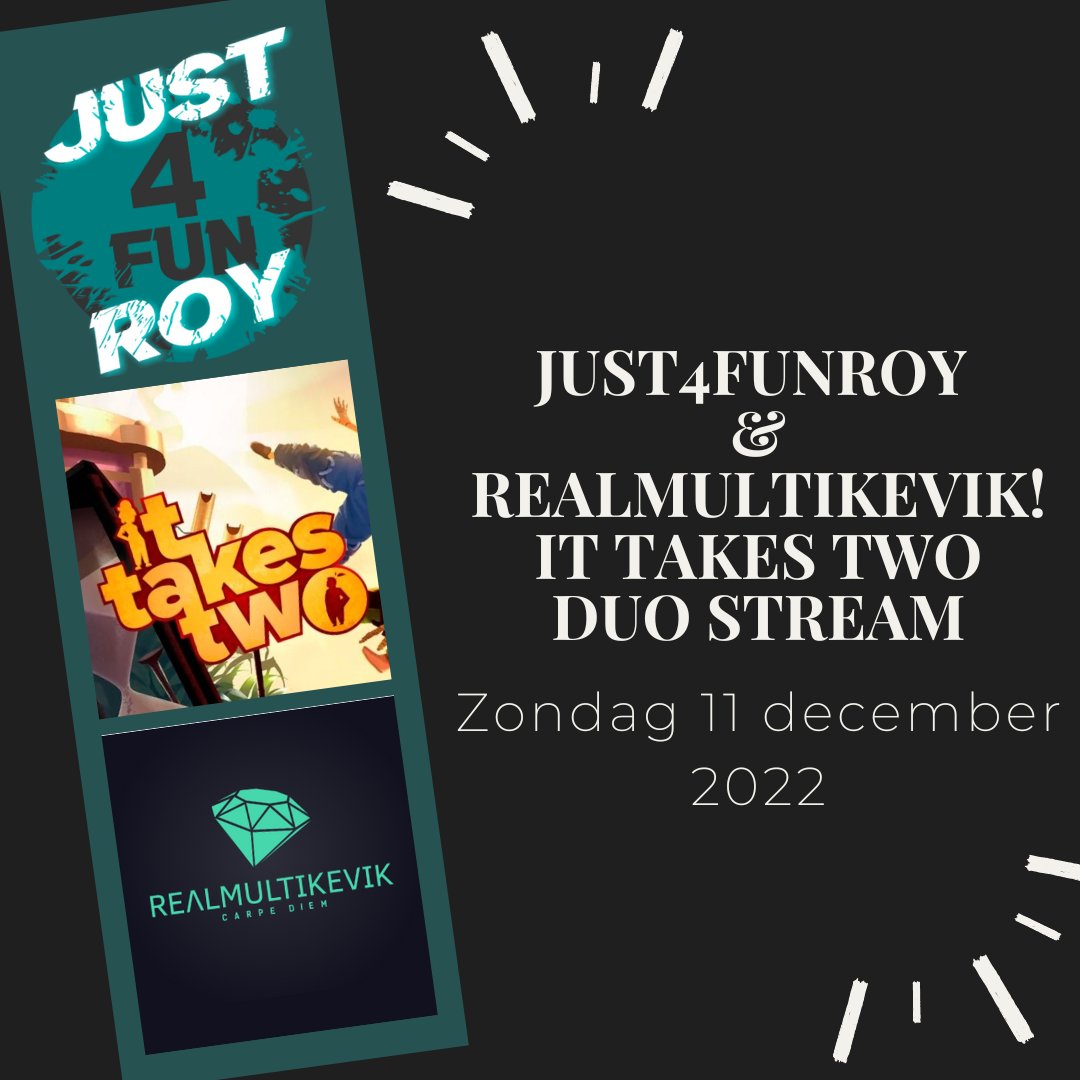 Just4FunRoy's tweet photo. He jij daar! zaterdag 11 December om 14:00 hebben we weer een duo stream met Kevin we gaan It takes two spelen zorg dat jij er bij bent #FNTC_member #twitchstreamer #twitchaffiliatte #ContentCreator #ItTakesTwo #duostream https://t.co/B8zzjgrSSl