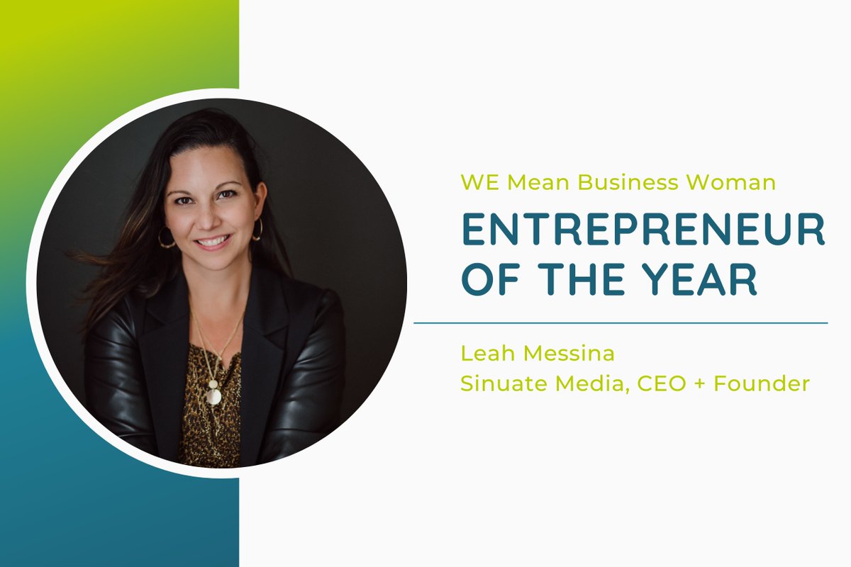 SinuateMedia's tweet photo. Excited to share this accomplishment of our very own Leah Messina, who was recognized as the 2022 WE Mean Business Woman Entrepreneur of the Year for her innovations in digital marketing. We are so proud! https://t.co/Ym5f9dLVun

#entrepreneur  #womeninbusiness #womanowned https://t.co/DbT2xnBHBc