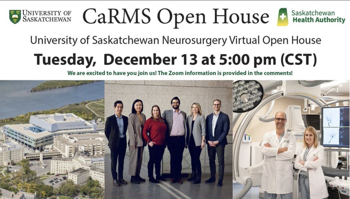 lissapeeling's tweet photo. All CaRMS 2023 candidates, please join the UofS for our CaRMS Open House Virtual Night on Tuesday, December 13 at 5:00 pm (CST)!! 😃 We are excited to have you join us :) @ca_msign @carms2023 #usaskmedicine #neurosurgery. Here is the zoom link:
https://t.co/50d1B3TP1q https://t.co/HVhbqGH9Zl