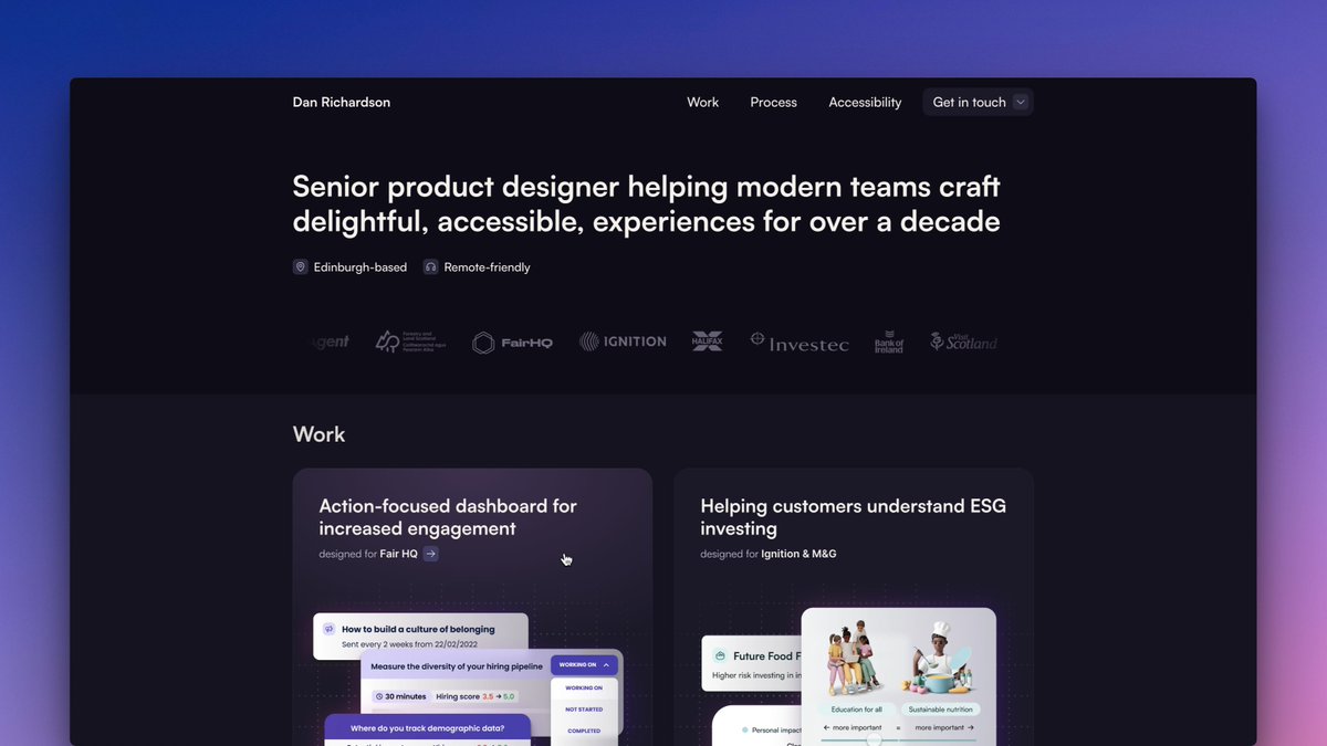 danrichardsonux's tweet photo. My portfolio has had a lick of paint, go check it out at https://t.co/nhBV2liPsR https://t.co/BPD1nXio6A