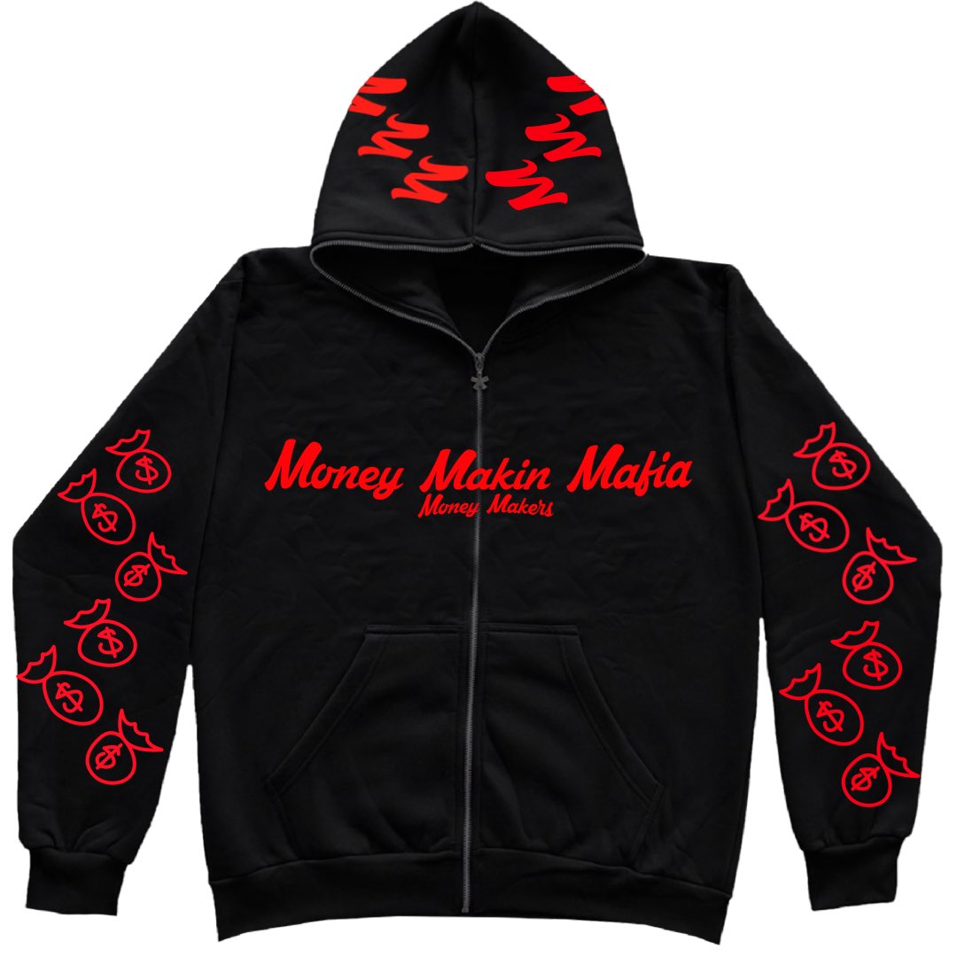 MafiaMakin's tweet photo. Black with red puff print full zip up hoodies dropping soon! https://t.co/DXnIflIRah