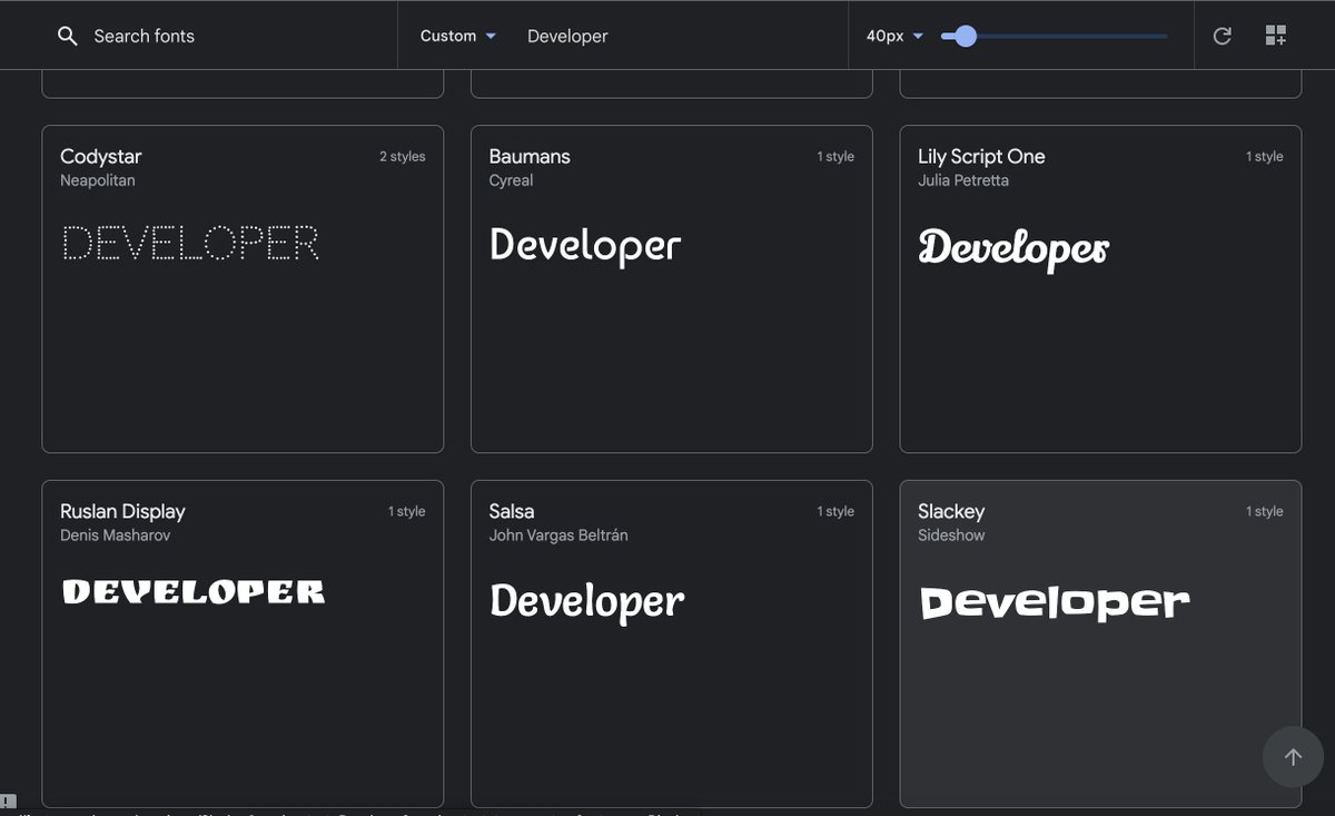 My brand font pairing process: 
1. Use a word from the brand themes to use as the example text 
2. See how "believable" it is at representing that idea

like Slackey could be "I want to evoke spongebob"