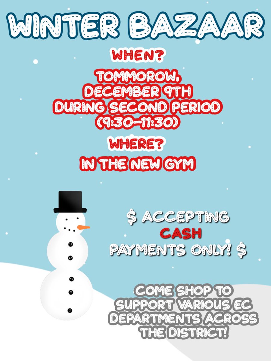 unifiedchamplhs's tweet image. !! DONT FORGET !! Tomorrow is the  Davidson County Exceptional Children’s Department’s Winter Bazaar at Ledford High School. Taking Place in the NEW GYM at 9:30am-11:30am! We will be accepting CASH PAYMENTS ONLY! Come buy yourself, a friend, or a loved one something special!