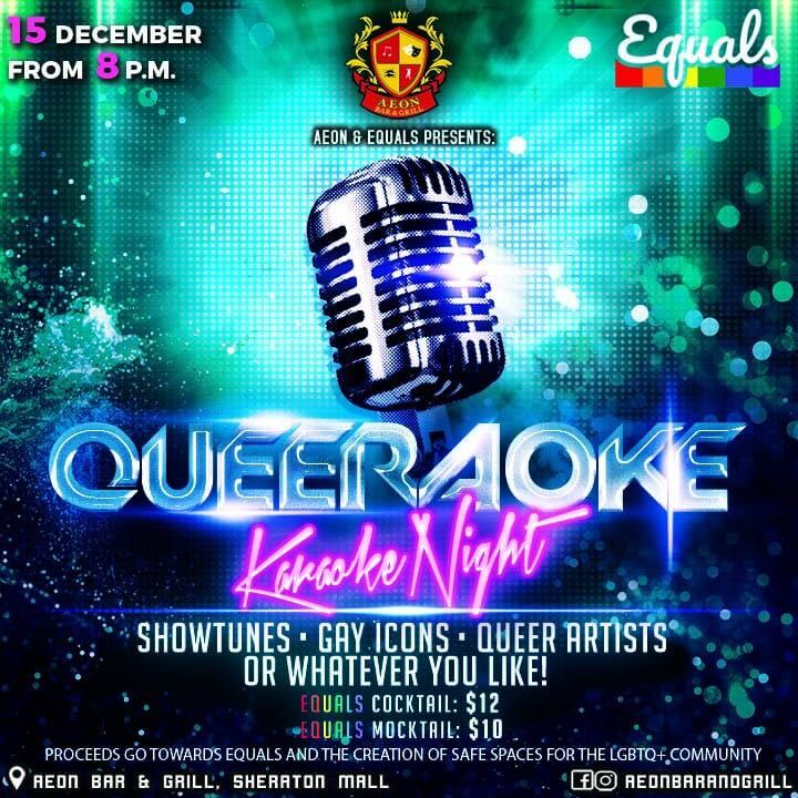 equals246's tweet photo. Come and show us what you got at Queeraoke next Thursday – December 15th @ Aeon Bar & Grill We’re ready to hear some of your faves. Liquid courage optional!
Equals cocktails, mocktails and merch will be on sale!
#Equals246 #AeonBarbados #Queeraoke #PrideBarbados #LGBTBarbados https://t.co/X9NDYZP7yu
