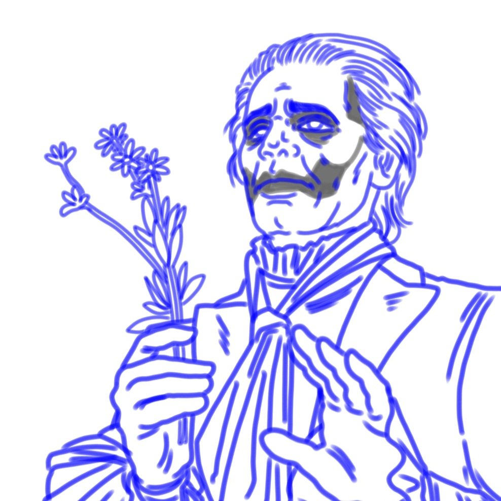 JamesAntigone's tweet photo. As is typical of me, very few of the paintings I do are ones I end up posting
But I think it's safe to say that I like Copia and his strange face just a little bit  :3 

#TheBandGhost  #ghosttwt  #PapaEmeritusIV https://t.co/SwAWEjpEMa