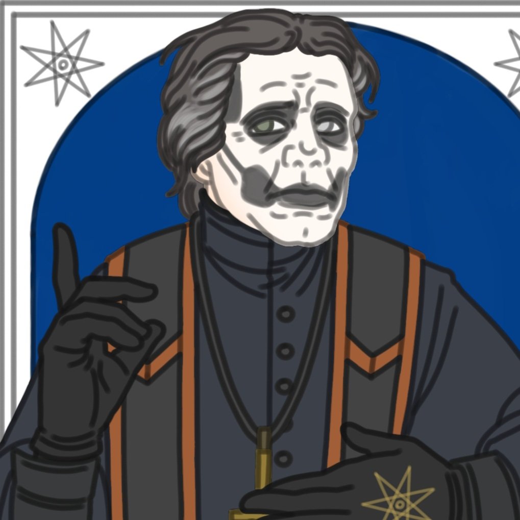 JamesAntigone's tweet photo. As is typical of me, very few of the paintings I do are ones I end up posting
But I think it's safe to say that I like Copia and his strange face just a little bit  :3 

#TheBandGhost  #ghosttwt  #PapaEmeritusIV https://t.co/SwAWEjpEMa