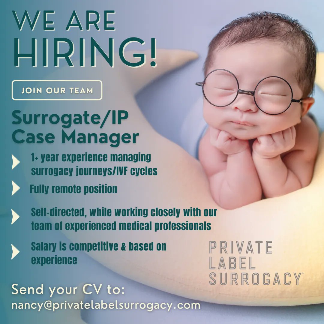 PLSsurrogacy's tweet photo. Private Label Surrogacy is growing, and so is our team!
PLS is a well respected surrogacy matching program, founded and directed by medical professionals.  Our team has over three decades of experience in family building around the world.

email: nancy@privatelabelsurrogacy.com https://t.co/C45R9gNeJ3